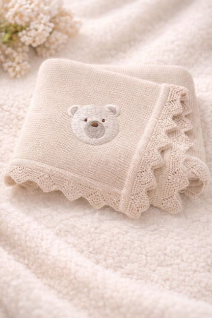 Personalised Knitted Baby Blanket – Bear Design