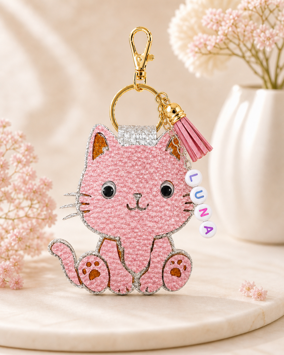 Personalised Faux Leather Keychain - Cat