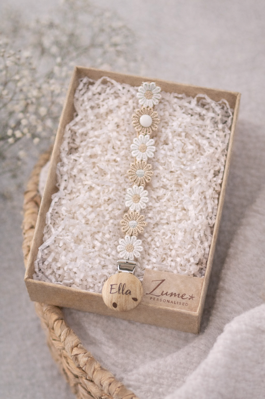 Personalised Silicone Pacifier Clip – Crochet Flower