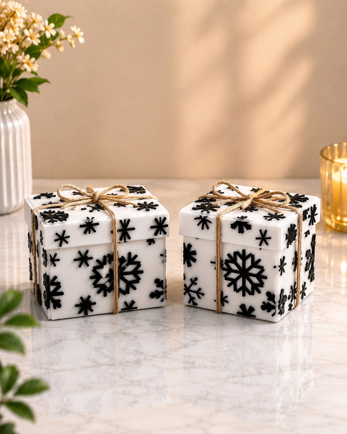 3D Printed Snowflake Gift Box with Jute Rope | Custom Colour Available