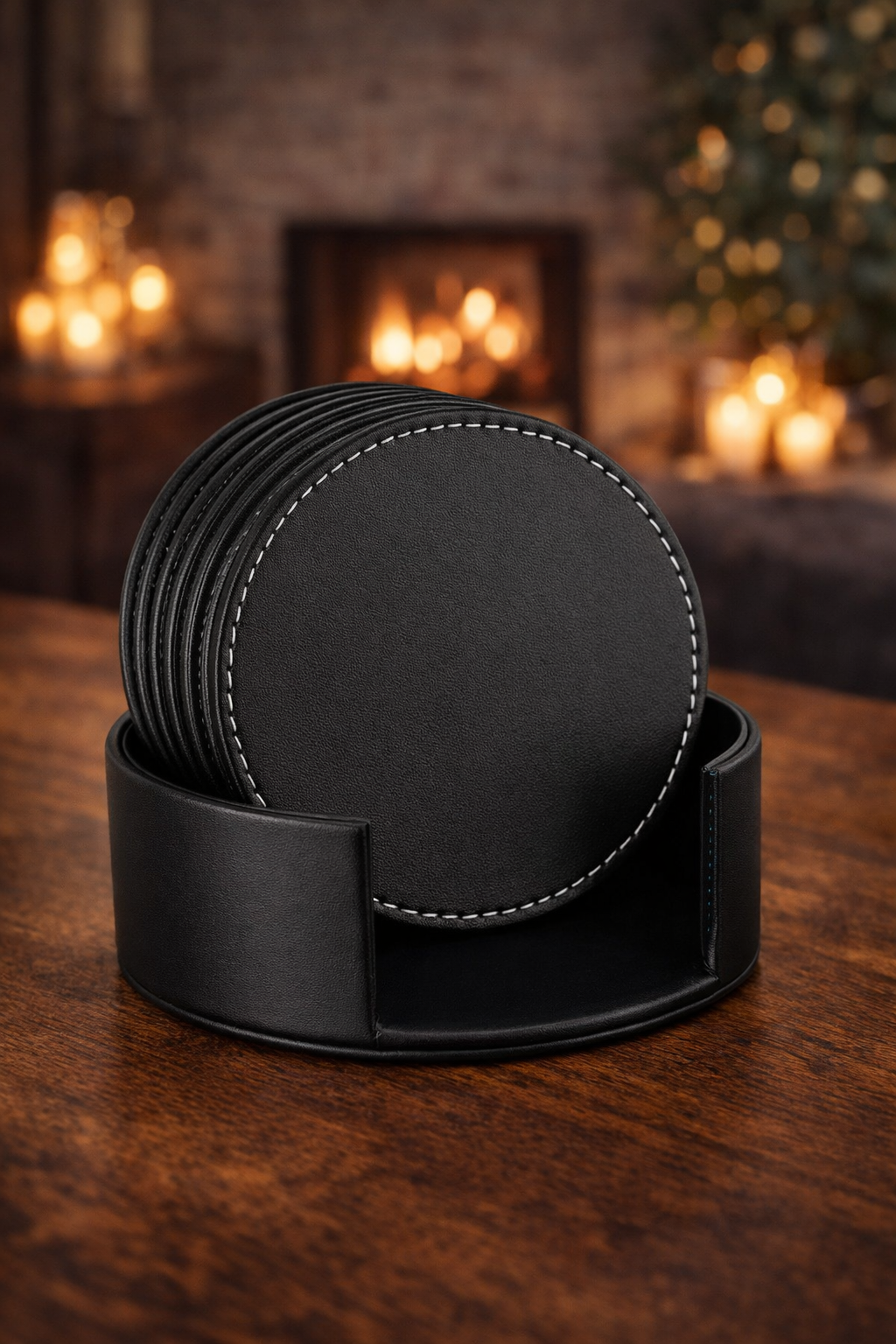 Personalised Round Leather Coaster Set (Set of 6)