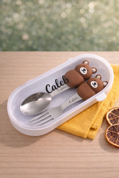 Personalised Animal Spoon & Fork Set with Case