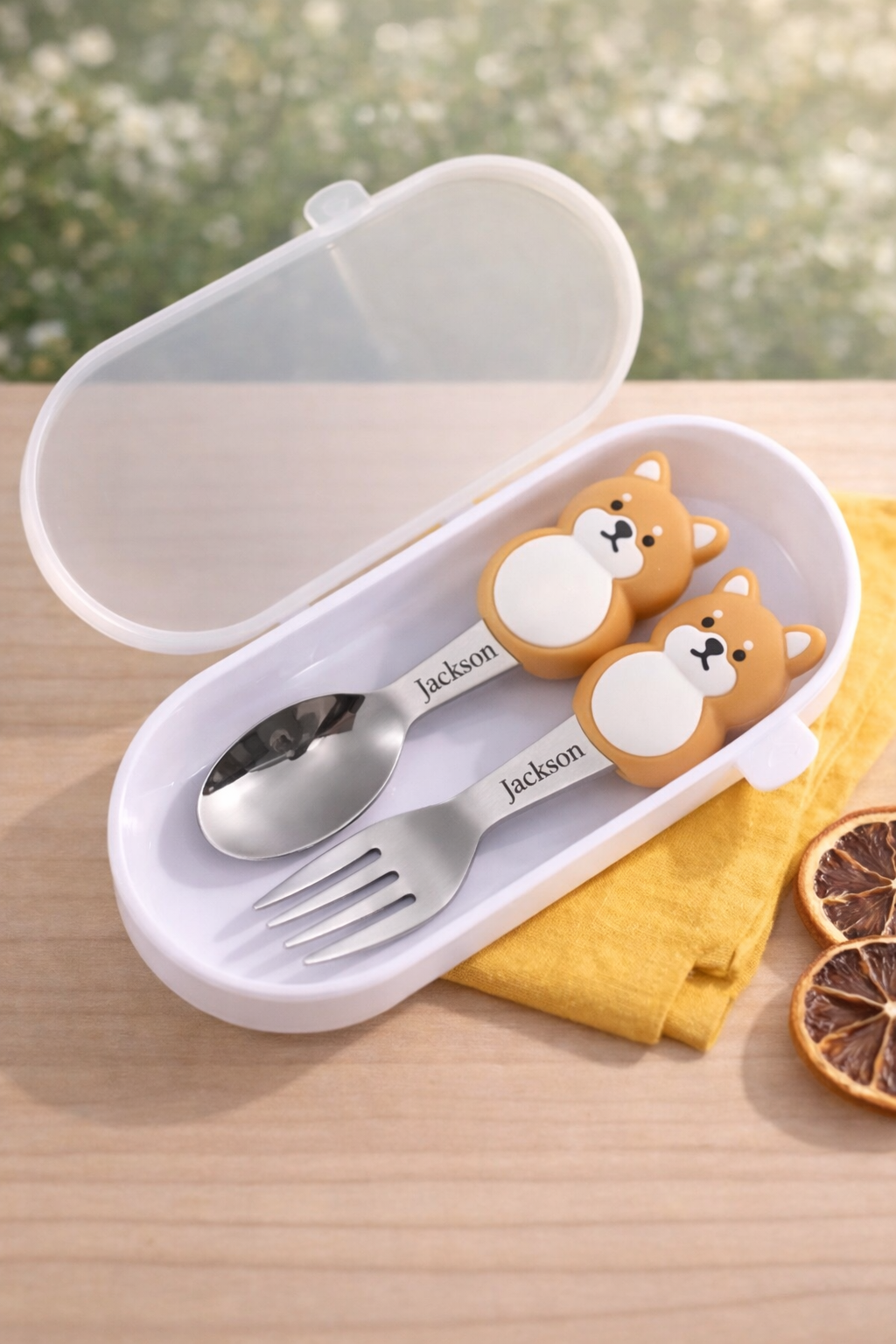 Personalised Animal Spoon & Fork Set with Case