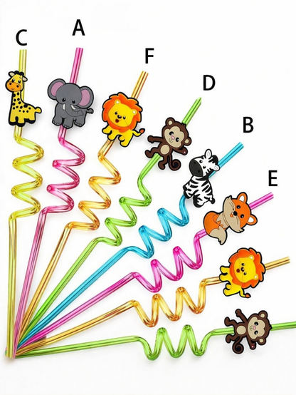 Personalised Curly Animal Straw with Brush & Tag