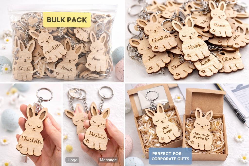 Bulk Personalised Wooden Bunny Keychain -Starting from 10 pcs