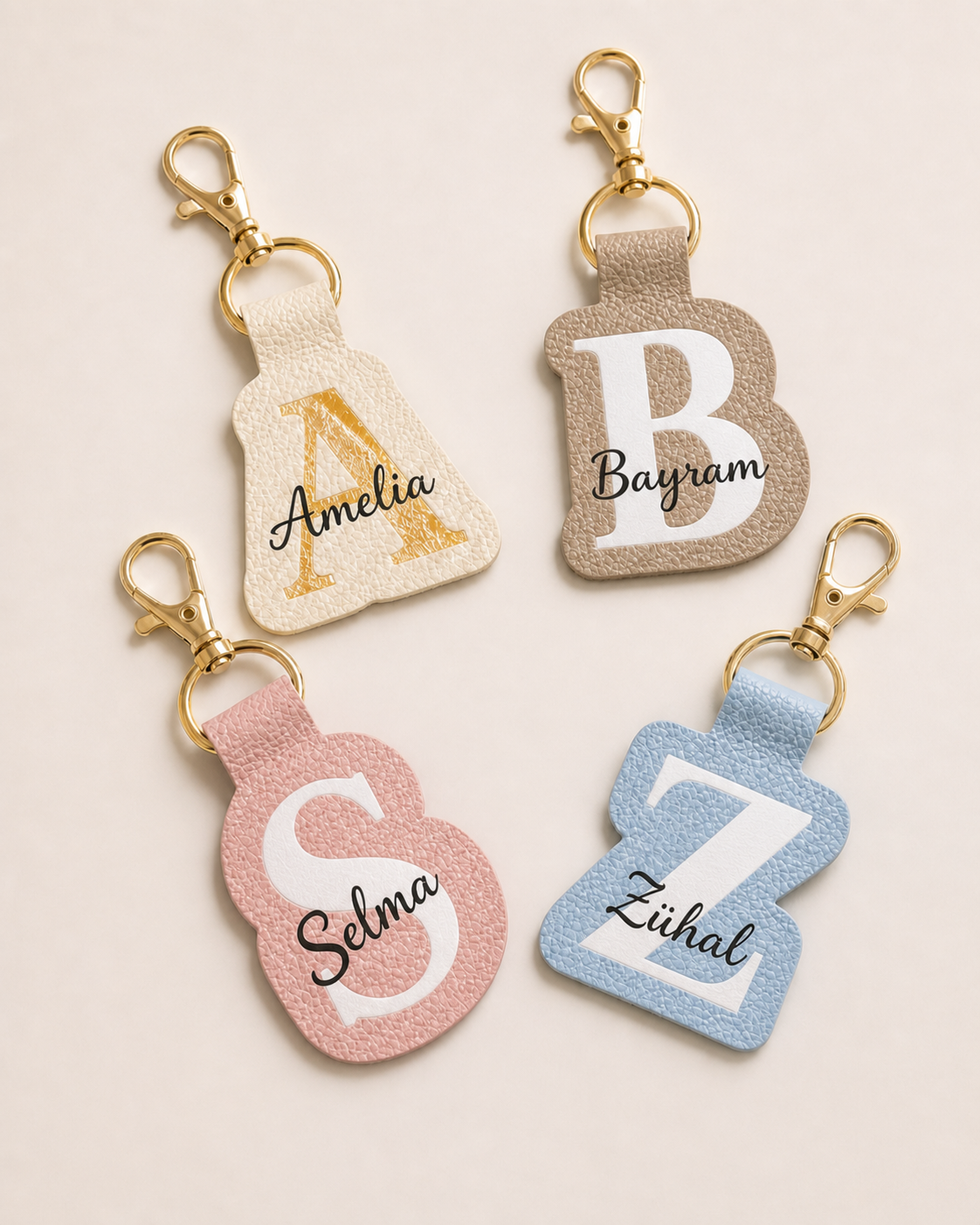 Personalised Faux Leather Initial Keychain w/ Backing card