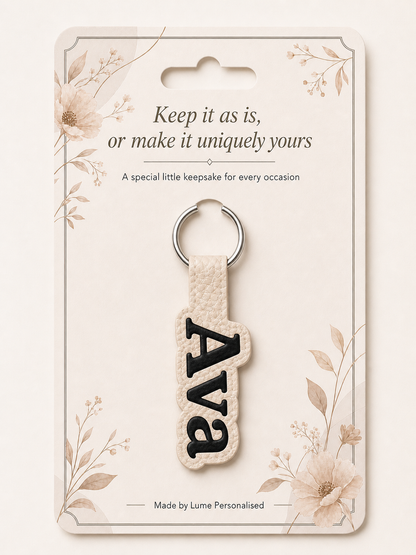 Personalised Faux Leather Name Keychain w/ Backing card