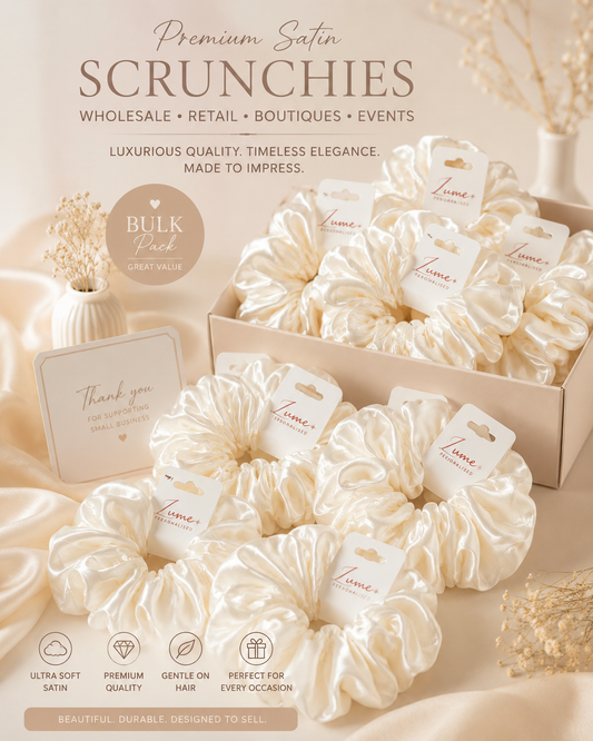 Premium Medium Satin Scrunchies - Ivory White