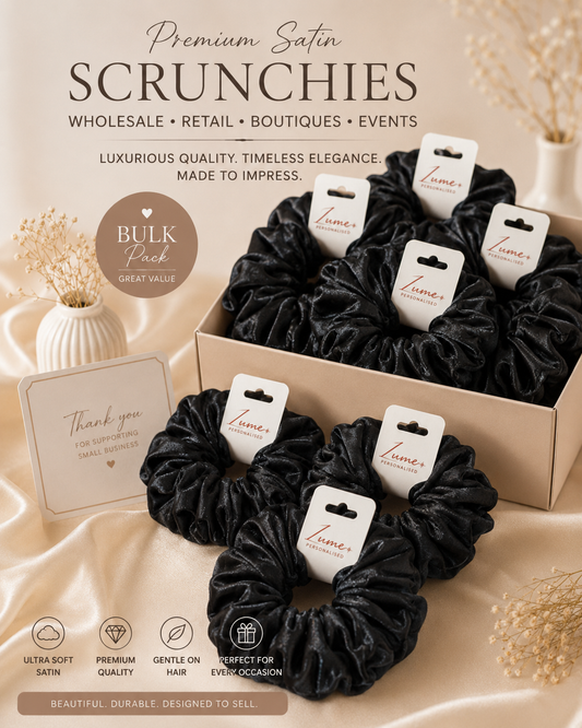 Premium Medium Satin Scrunchies - Black