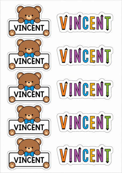 Personalised Laminated Name Sticker Sheet – Cute Animal & Colour Name Labels