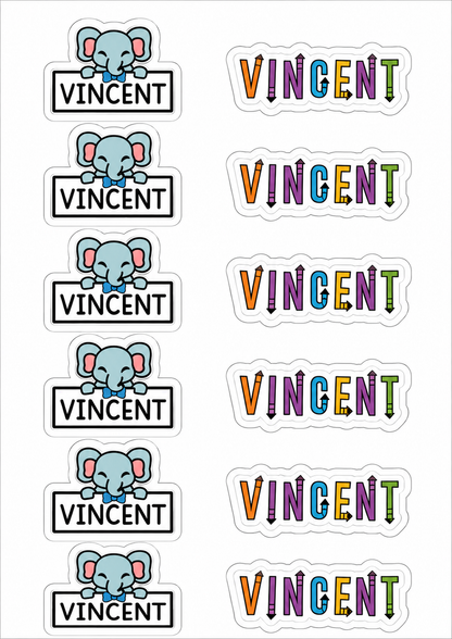 Personalised Laminated Name Sticker Sheet – Cute Animal & Colour Name Labels