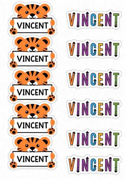 Personalised Laminated Name Sticker Sheet – Cute Animal & Colour Name Labels