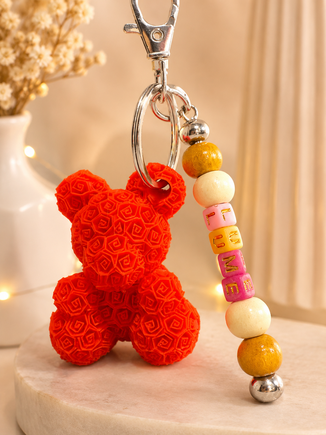 Personalised Rose Bear Keychain