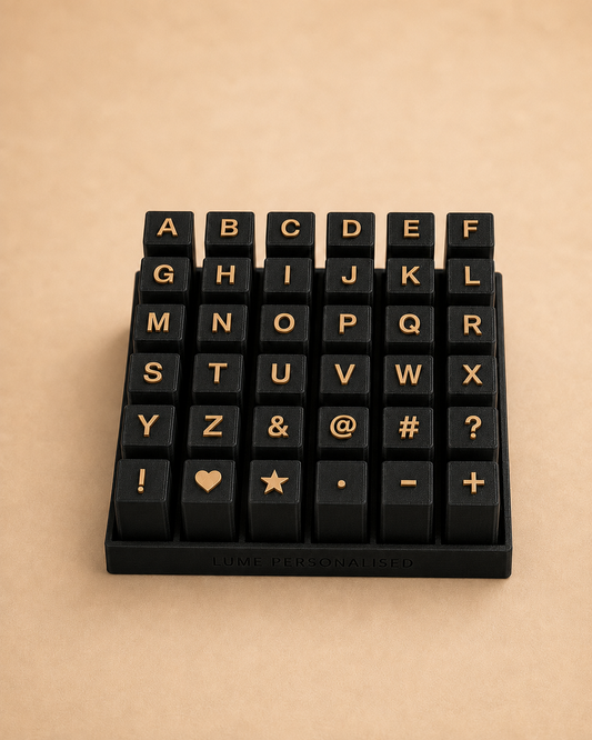 Custom 1-Inch Alphabet Rubber Stamp Set with 2.5-Inch 3D-Printed Holders & Organiser