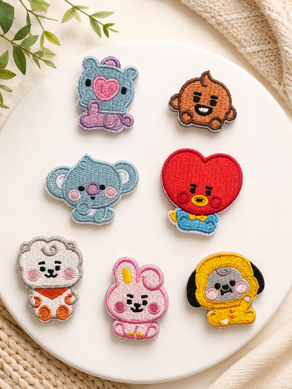 Cute Character Embroidery Patch Set – 7 Pieces