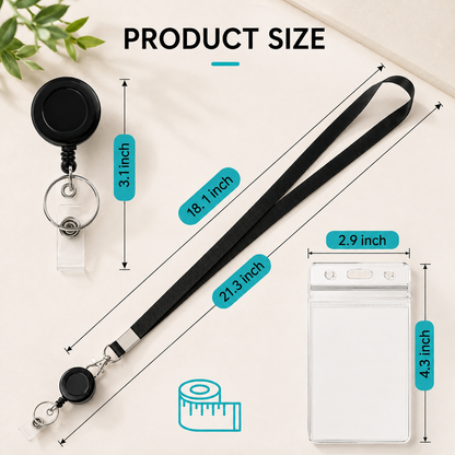 Black Lanyard with Retractable Badge Reel & ID Holder