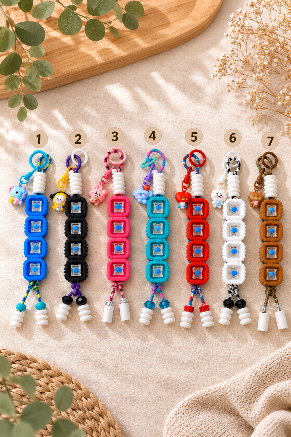 4-Key Clicker Bag Tag & Keychain w/ BT21 Characters