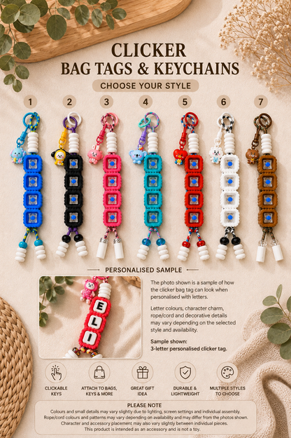 4-Key Clicker Bag Tag & Keychain w/ BT21 Characters