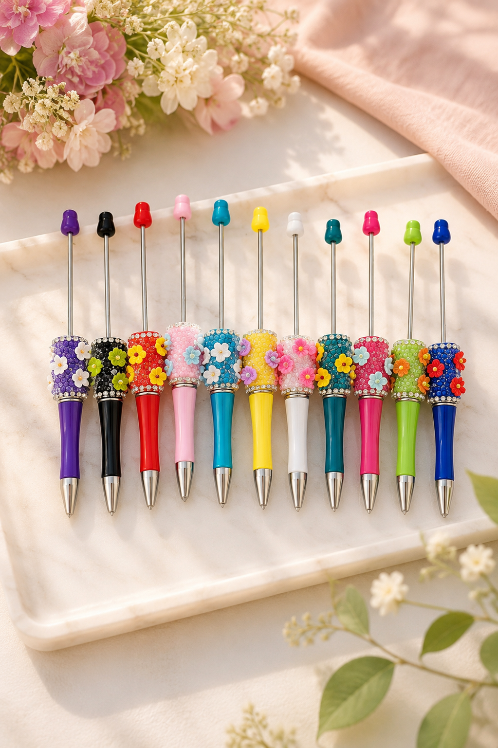 Blank Beadable Pen - Floral Sparkle