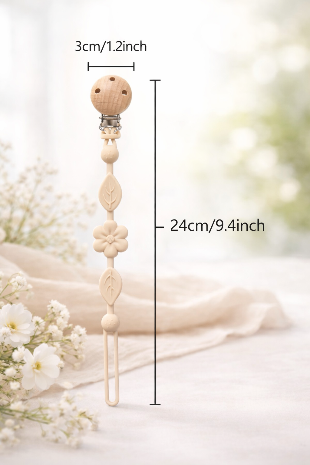 Personalised Baby Gift Box – Keepsake Floral Card, Dummy Clip & Bunny Rattle (Beige)