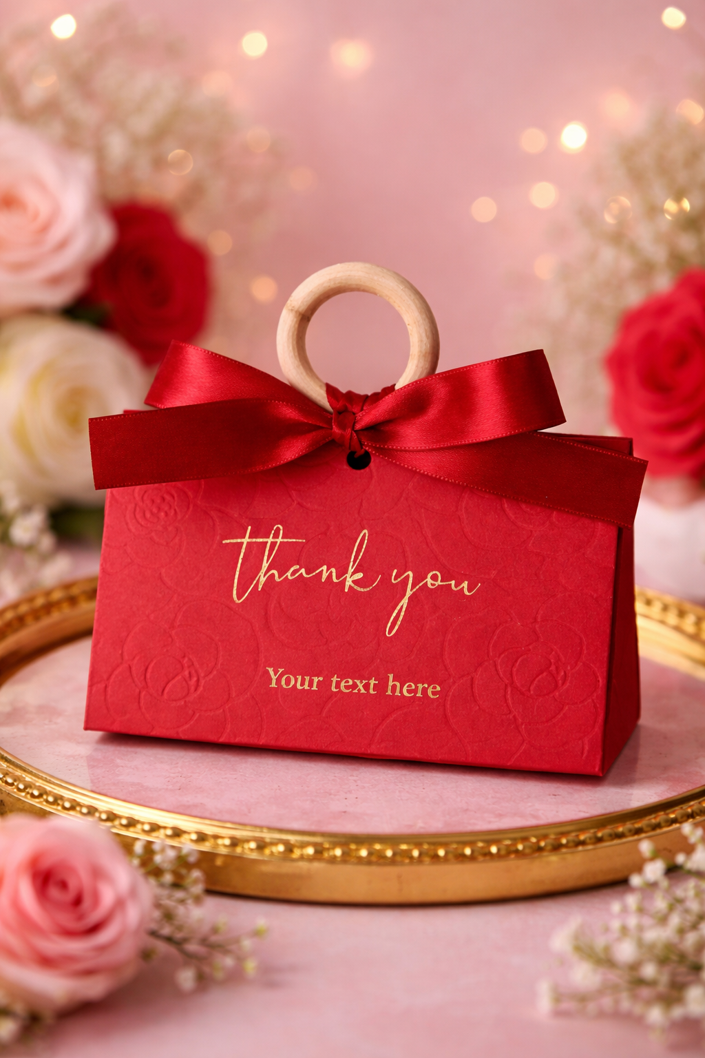 Premium Gift Box with Ribbon Handle - Red