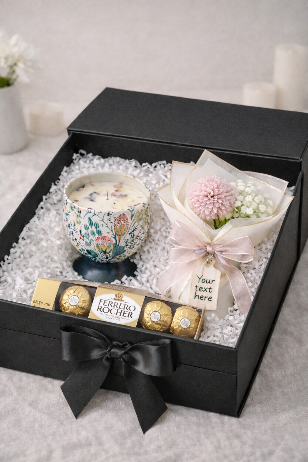 Personalised Candle & Artificial Flower Gift Box