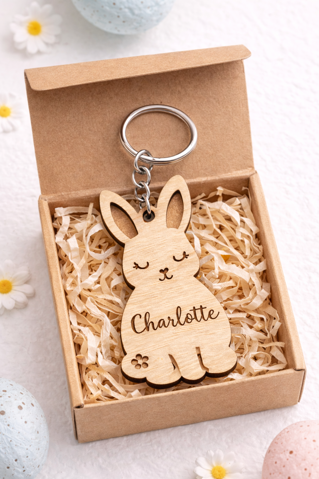 Personalised Wooden Bunny Keychain