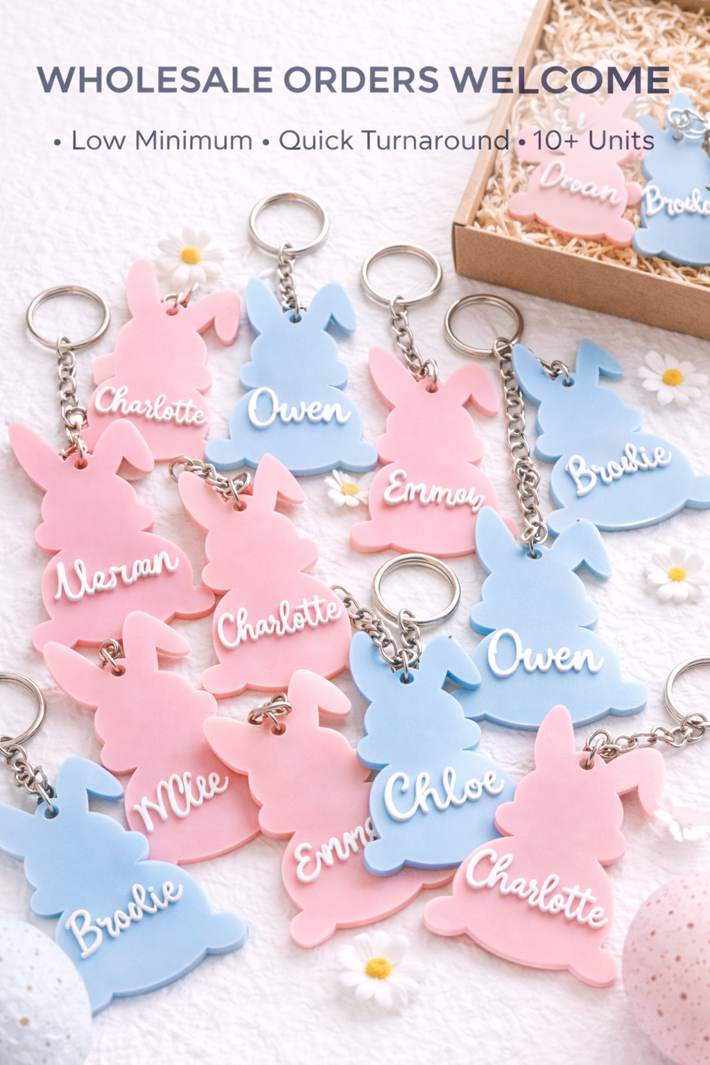 Bulk Personalised Bunny Name Keychain