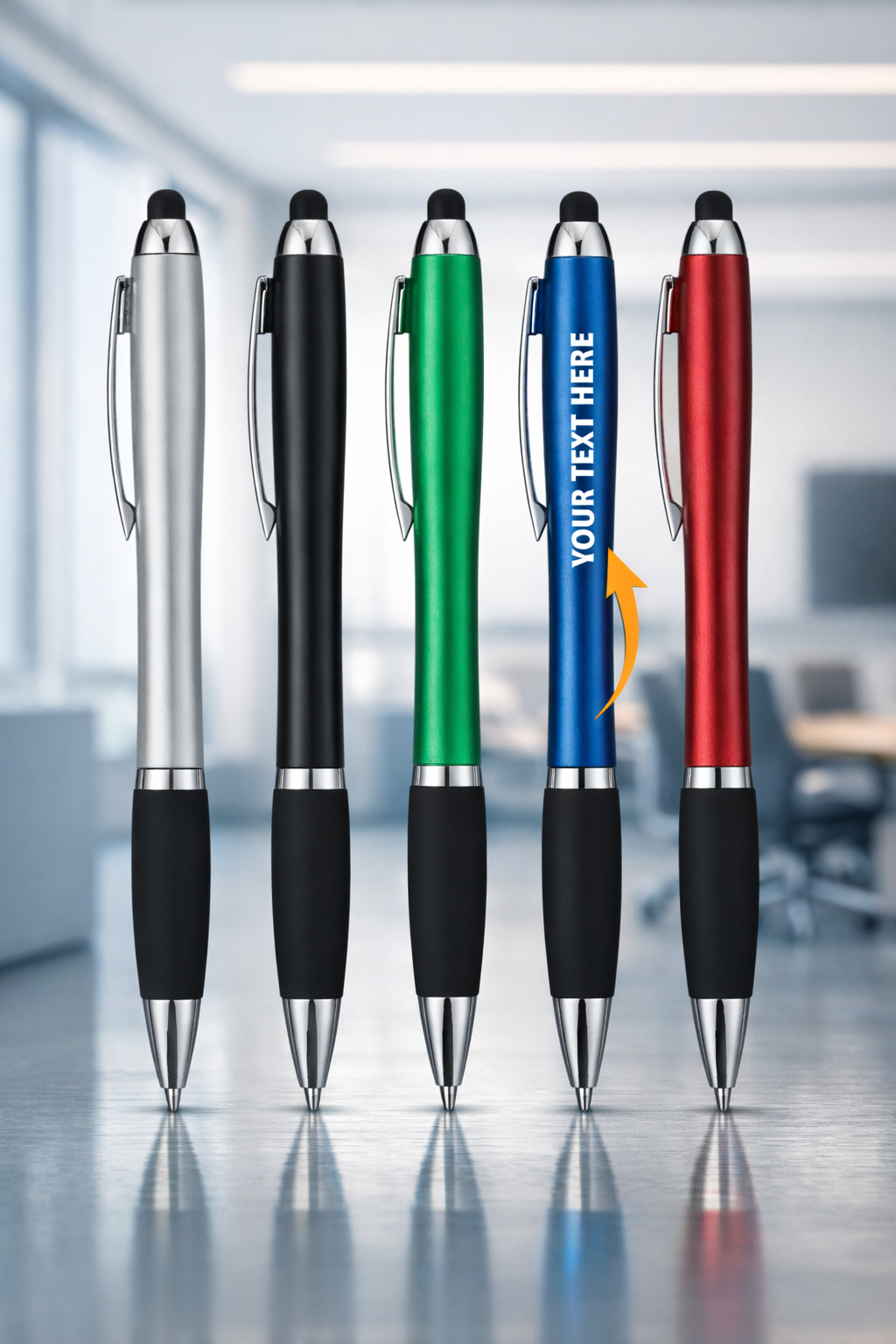 Bulk Personalised Multicolour LED Stylus Pens (Laser Engraved)
