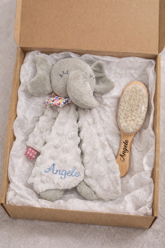Personalised Elephant Comforter & Baby Brush Set