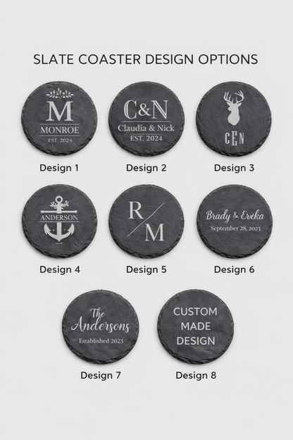 Personalised Round Slate Coasters – Wedding Laser Engraved (Copy)