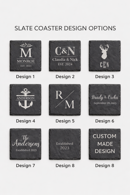 Personalised Square Slate Coasters – Wedding Laser Engraved