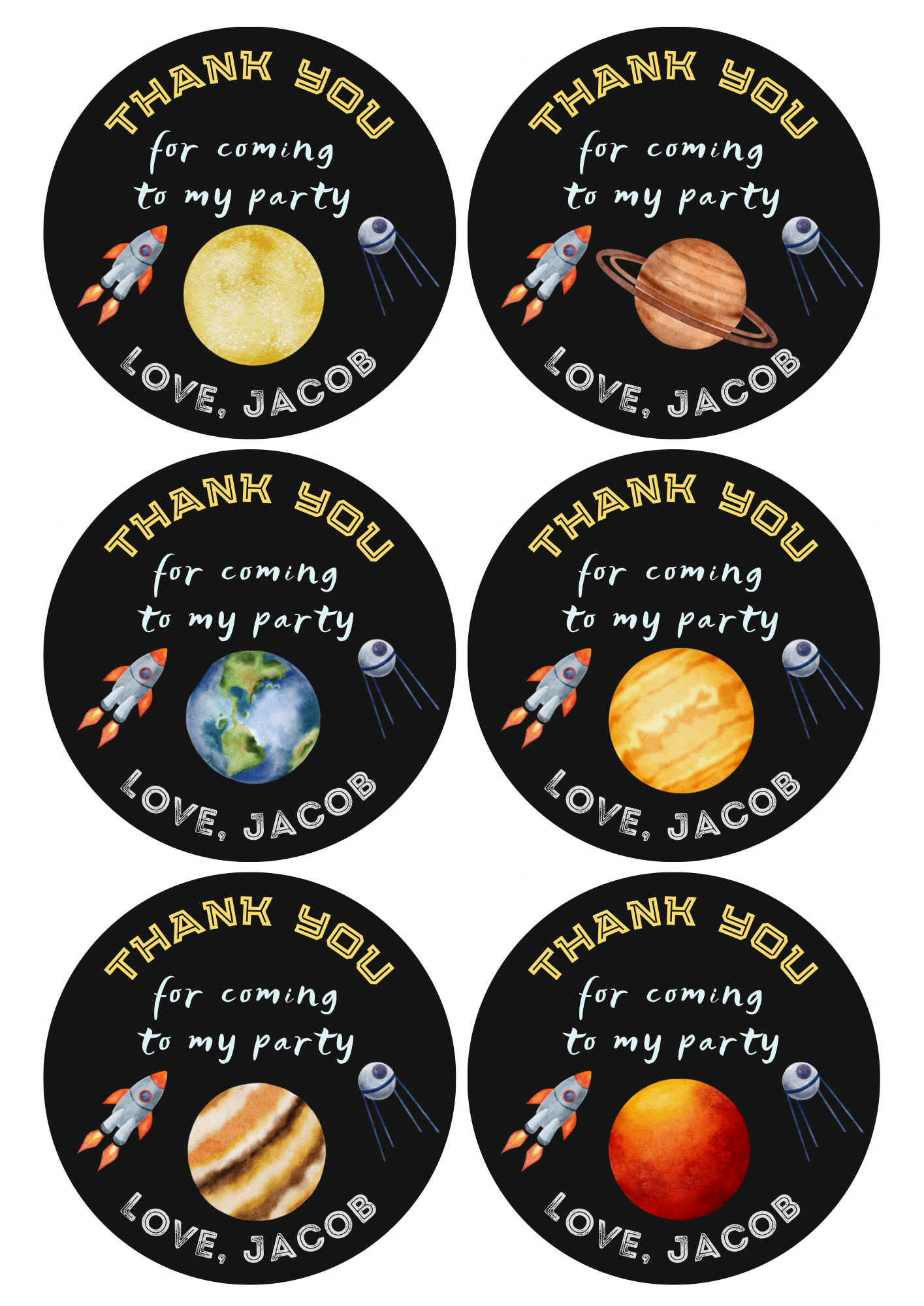 12 Round Personalised Kids Party Vinyl Stickers
