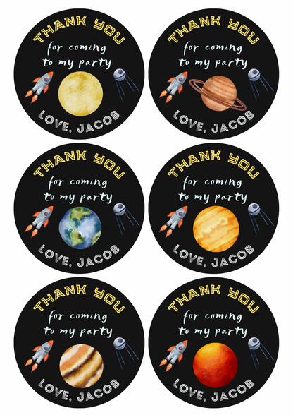 12 Round Personalised Kids Party Vinyl Stickers