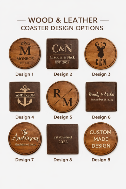 Personalised Laser Engraved Round Slate Coasters (Set of 6 + Metal Rack)