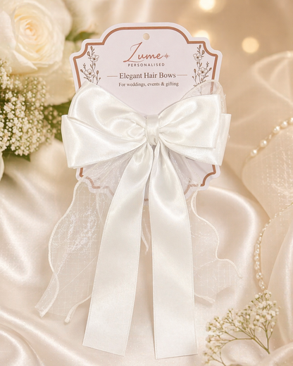 White Elegant Hair Bow – Plain or Personalised
