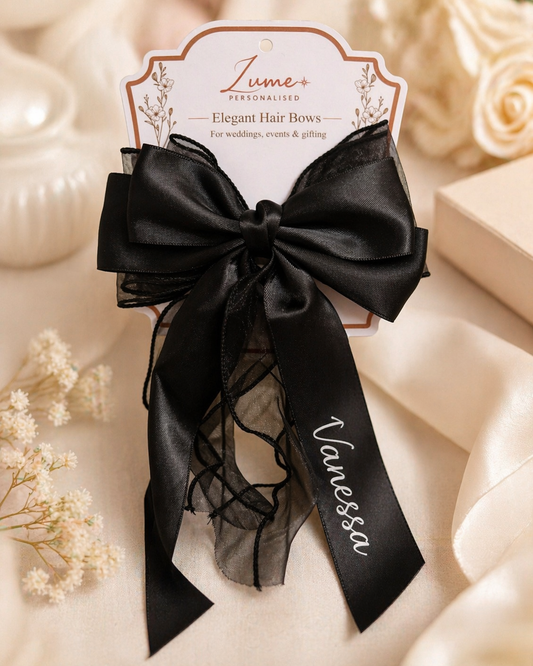 Black Elegant Hair Bow – Plain or Personalised with Vinyl
