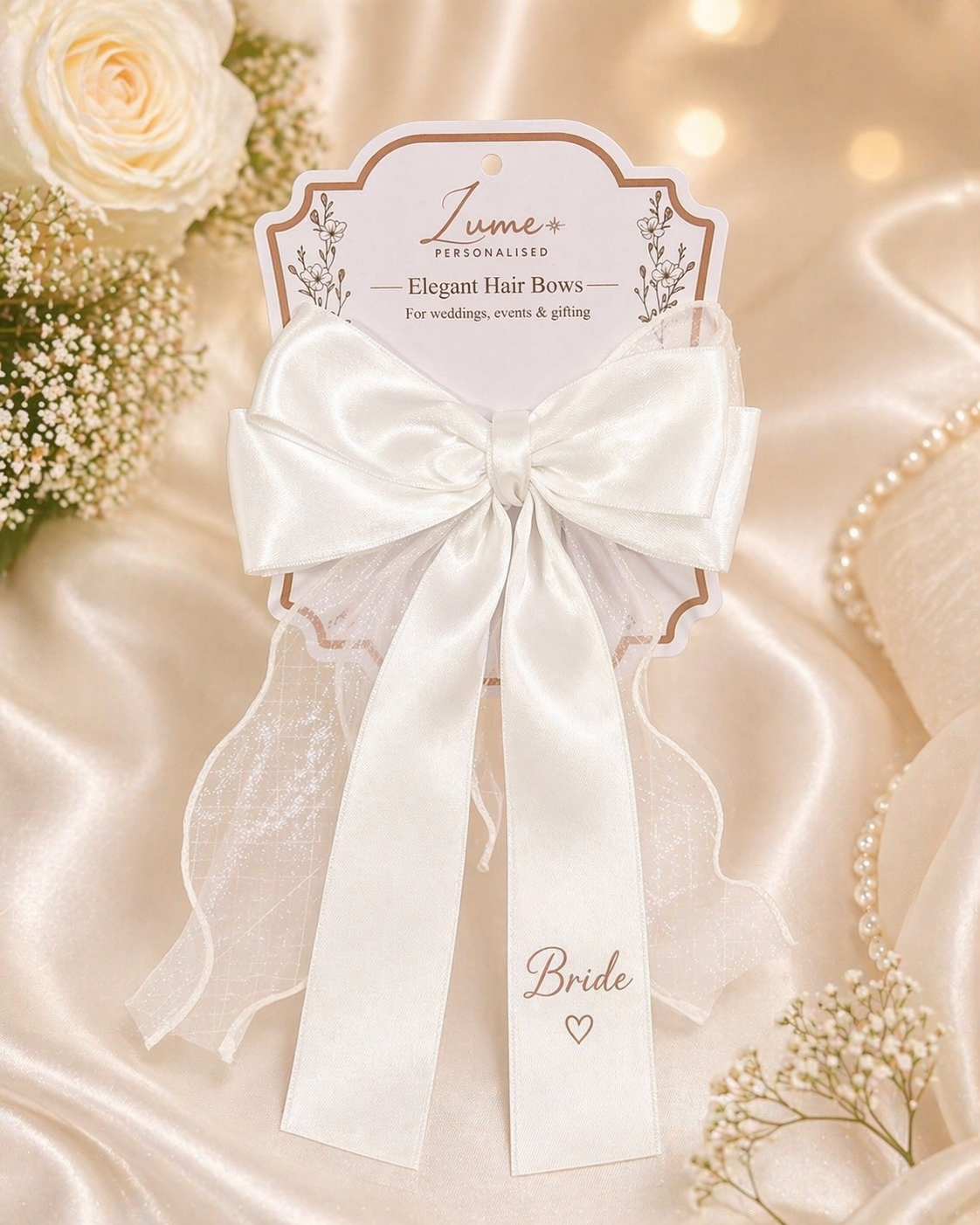 White Elegant Hair Bow – Plain or Personalised